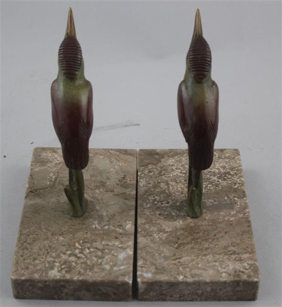 A pair of French Art Deco cold painted bronze bookends, modelled as humming birds, 5.75in.